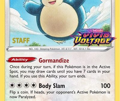 Snorlax (SWSH068) (Staff Prerelease Promo) [Sword & Shield: Black Star Promos] For Cheap